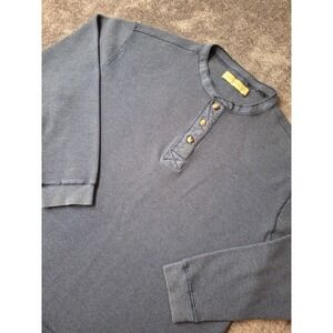 Natural Life Waffle‎ Knit Thermal Henley Shirt Mens M/L Blue Gorp Outdoor Hiking